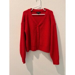 Art Class Kids Red Sparkle Cardigan‎ Sweater Size L 10-12 V Neck Button Front
